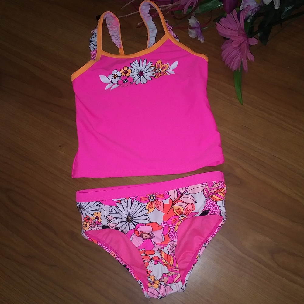 NWOT little girls "Zero Xposur" pink tankini